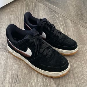 Black Nike velvet air force 1 with gum sole